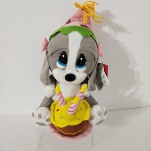 Stuffed Birthday Puppy Cake & 3 Candles Plush Sad Sam Puppy Eyes Size 9"